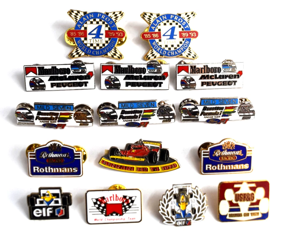15 -Vintage Formula One Team & Champion Hat Pins, Pinbacks RARE! - Image 1 of 4