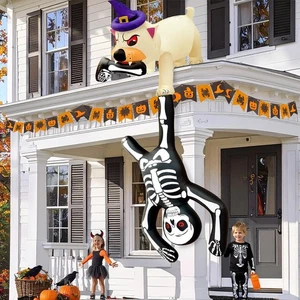 8FT Giant Halloween Inflatables Dog Pulling Skeleton, Halloween Blow Up Yard ... - Picture 1 of 8