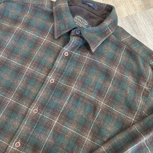 Pendleton Men's Lodge Button Up Plaid Shirt Long Sleeve Green Brown Large - Picture 1 of 17