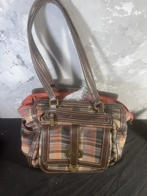 Bolso de Mano Chaps Tartán Azul Verde Borgoña Cuadros Marrón Correas Diseño De Colección Foto 1 de 4