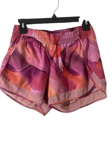 Athleta Mesh Racer Run Short Small, Pink Printed Watercolor Zip Pocket Athletic - Picture 1 of 7