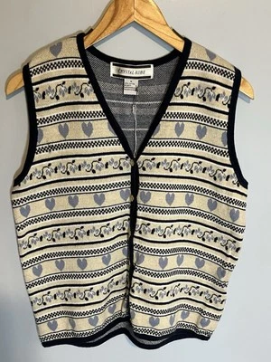 Chaleco Suéter Vintage Talla M Corazones Rayas Floral Coqueta Cottagecore Granny Foto 1 de 4