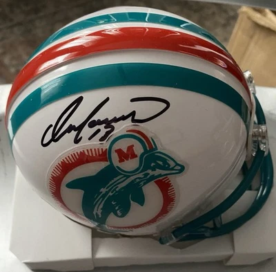 Minicasco Dan Marino Autógrafo/Firmado Miami Dolphins - Pegatina Global Certificado de Autenticidad Foto 1 de 2