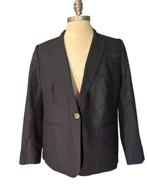 Blazer Holanda Mujer J.Crew Lino Negro Talla 18 Al222 Academia Oficina Clásico Foto 1 de 4