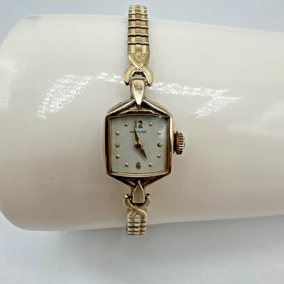 Hamilton Ladies Watch 10K RGP Bezel Manual Wind Works Vintage Square Dial Band - Image 1 of 4