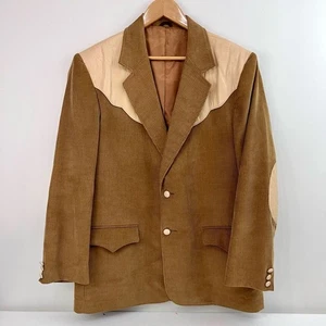 Vintage 70er Jahre Cord Western Jacke 46 Pioneer Wear Sport Mantel Leder Patches - Bild 1 von 7