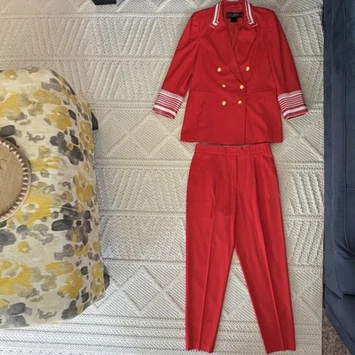 Escada Margaretha Ley Wool Red Jacket Blazer Pants Germany 42/44 Vintage 12/14 - Image 1 of 4