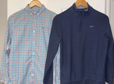 Vineyard Vines Grande 16 Boy On The Go Performance Camisa Cremallera Cuello Pima Suéter Foto 1 de 4
