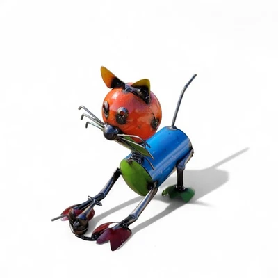 Handmade Metal Art Cat  Caching a Mouse Multicolor Small  # 4 Home Garden Decor - Image 1 of 4