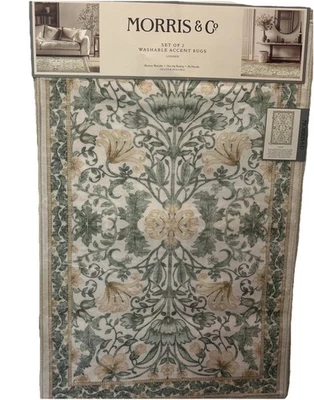 Morris & Co. 2 Piece Washable Accent Rugs Lodden Sage Area Runner Cream Green - Image 1 of 4