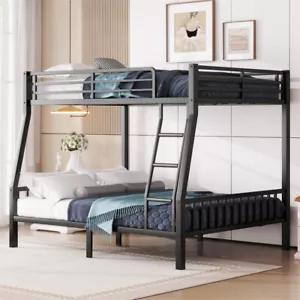 Full XL Over Queen Heavy Duty Metal Bunk Bed with Ladder for Adults Teens-Black - Picture 1 of 11