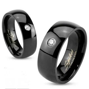 BAGUE ALLIANCE MARIAGE COUPLE FEMME HOMME ACIER PLAQUE NOIR ZIRCON NEUF R013 - Picture 1 of 1