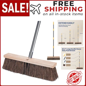 18" Push Broom Outdoor Heavy Duty - 65" Long Handle Large Wide Shop Broom, Comme - Picture 1 of 24