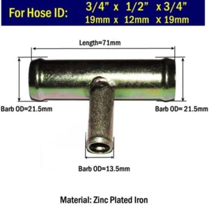 Manguera de calentador TEE 3/4 x 3/4 x 1/2 19 mm 19 mm 12 mm Conector de montaje Adaptador Reductor - Imagen 1 de 3