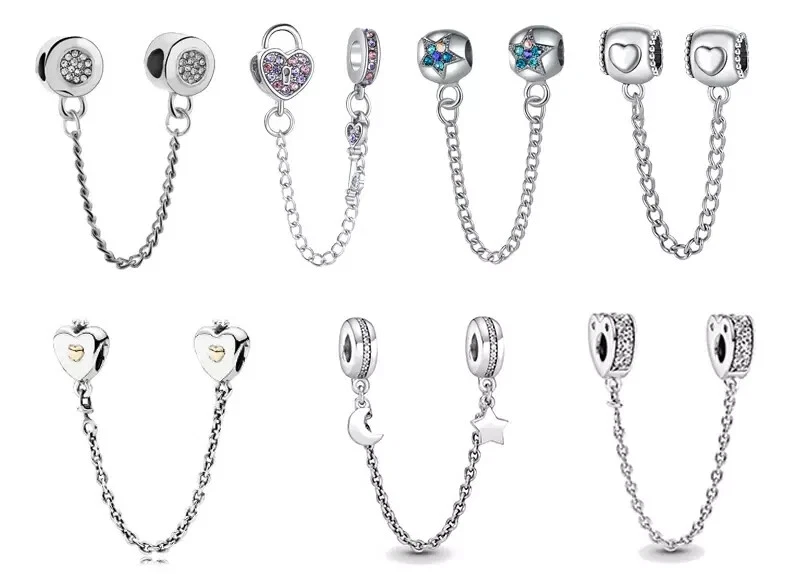 charm catenina di sicurezza pendente charms catena cuore bracciale cuore s925 - Immagine 1 di 1