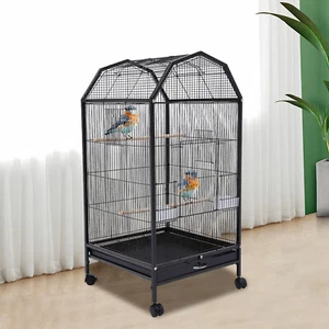 Black Large Bird Cage wit Rolling Stand Cockatiel Parakeet Finch Parrot Birdcage - Picture 1 of 12
