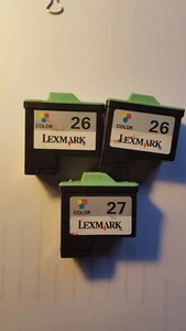 LEXMARK 26-27 INK CARTRIDGES X 3 - COLOUR, USED EMPTY, NEVER REFILLED - Picture 1 of 1