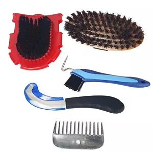 5 Piece Mixed Horse Grooming Kit Pony Mane Tail Comb Bot Remover Body Brush - Picture 1 of 7
