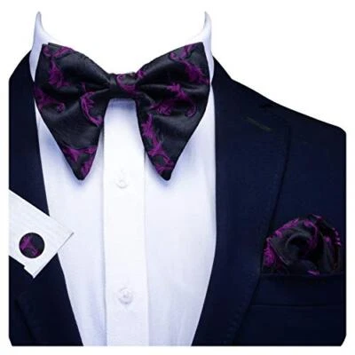  Moda Floral Ajustable Pre-atada Pajarita Grande y Bolsillo Cuadrado Púrpura/Negro Foto 1 de 4