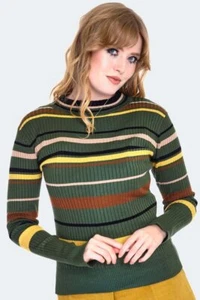 1970s Green Stripe Retro Vintage Style Sweater - Picture 1 of 5