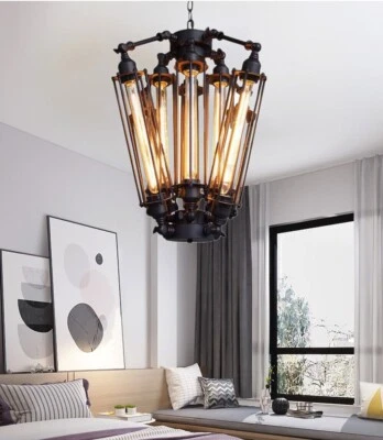 Steampunk Chandelier Iron Art 8-Light Industrial Ceiling Fixture Lighting Lamps - Image 1 of 4