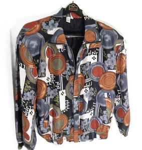 Chaqueta de bombardero de seda para dama con estampado abstracto y cremallera completa talla grande - Imagen 1 de 10