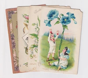 Lot of 4 antique Victorian era GREETING/ HOLIDAY CARDS birthday Easter postcards - Picture 1 of 5