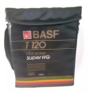Vtg. BASF T120 Chrome Super HG VHS Vinyl Cooler Bag Adjustable Strap Very Good - Picture 1 of 6