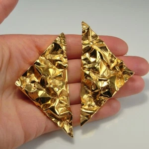 Large 1980s Silver Earrings gOLD pLATED Triangle Earrings Modernist Big Earrings - Bild 1 von 9