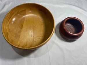 Red Wood Burl Bowl & One Large Wood Bowl - Picture 1 of 7