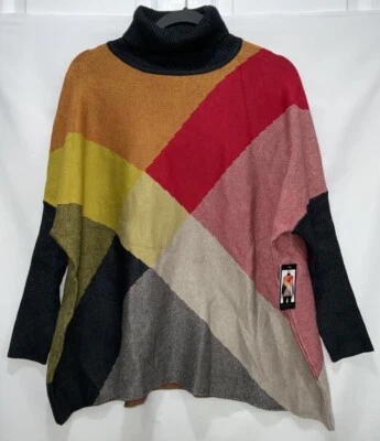 *NWT* Joseph A. (Women's Size S) “OCHRE ARGYLE BLOCK” Long Sleeve Poncho Sweater - Image 1 of 4