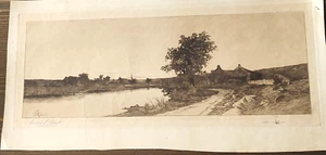 Vintage Ernest C. Rost Etching Signed Dated 1902 House River 10x22 - Picture 1 of 4