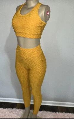 Conjunto de treino tamanho médio feminino conjunto de 2 peças sutiã esportivo acolchoado regata cintura alta - Imagem 1 de 4