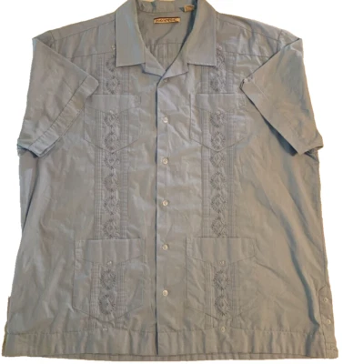 Camisa Havanera Para Hombres Botón Frontal Azul Geométrica Manga Corta Cuello Extendido XXL Foto 1 de 4