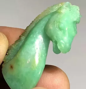 Chrysopras Pferd Schnitzerei australisch grün 45ct detailliert Reitständer a38 - Bild 1 von 12
