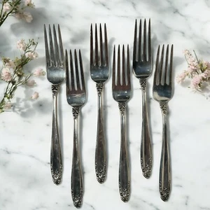 Vintage 1939 International Sterlingsilber Präludium Muster Set mit 6 Tafelgabeln - Bild 1 von 10