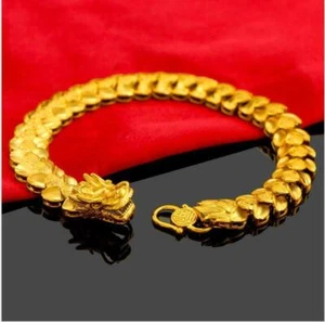 Men's Dragon 22k 23k 24k Thai Baht Yellow Gold Gp Bracelet 8.2inch 30g New - Picture 1 of 9