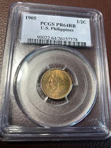 US PHILIPPINES HALF CENTAVO PROOF 1905 PCGS PR 64 RB - Picture 1 of 4