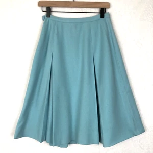 VTG BOBBIE BROOKS Pleated Wool Mid Skirt Sz XS 25" Turquoise Blue Made in USA - Picture 1 of 11