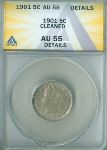 1901 LIBERTY HEAD NICKEL ANACS AU 55 DETAILS (2228032) Cover