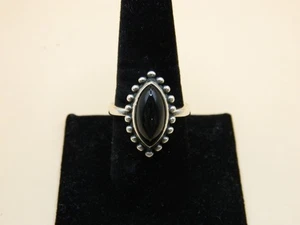 JAMES AVERY RETIRED STERLING SILVER BEADED MARQUIS ONYX RING SIZE 9 - Picture 1 of 3