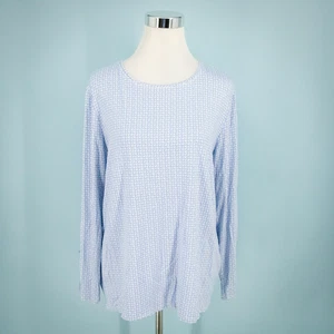 Chico's 2 Size Large L Blue Imperial Geo Print Crew Neck Long Sleeve Top NEW - Picture 1 of 7