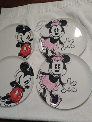 "LOTE de 4 placas blancas de melamina boceto de Minnie Mouse de Mickey Mouse de 10"" de ZAK Designs" Foto 1 de 4