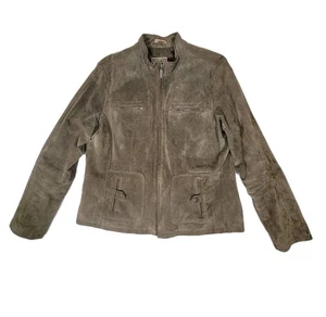 Ruff Hewn Damen braune Wildleder Lederjacke gefüttert Größe XL Tasche vorne Bikercore - Bild 1 von 9
