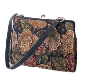 CHRISTIANA LAPETINA Victorian Vtge Tapestry Floral Shoulder Bag Blk Hand Beaded - Picture 1 of 11