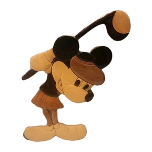 Vintage Disney Minni Mouse Golf Wood Intarsia Hand Crafted Wall Art Hang Plaque - Picture 1 of 3