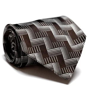 Lauren Ralph Lauren 100% Silk Brown and White Patterned Men's Necktie, EUC - Picture 1 of 7