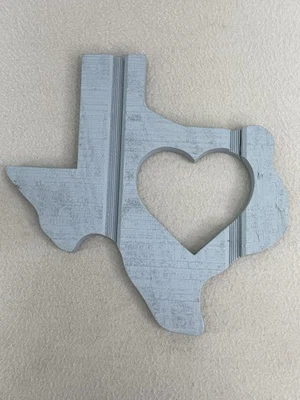 手工制作木制德州州牌匾蓝色心形墙艺术乡村核心装饰 — 第 1/4 张图片