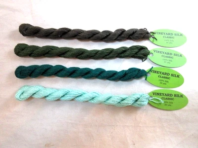 Vineyard Silk Classic Lot of 4 30 yrd Skeins 100% Stranded Silk  Greens    A169 - Image 1 of 2
