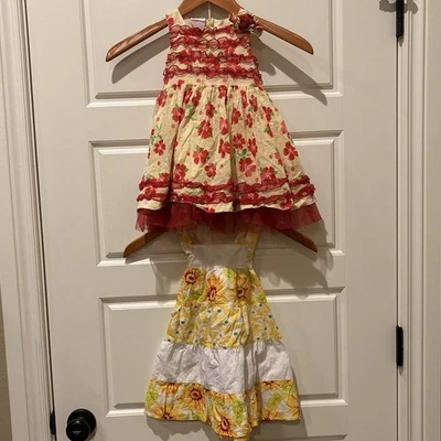 Penelope Mack / Nannette Girl’s 2T Yellow Pink (2pc Lot) Floral Ruffles, B#36 - Image 1 of 4